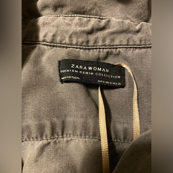 ZARA Premium Denim Collection Chambray Gray Join Life Oversized Blouse Top Small - Picture 7 of 7